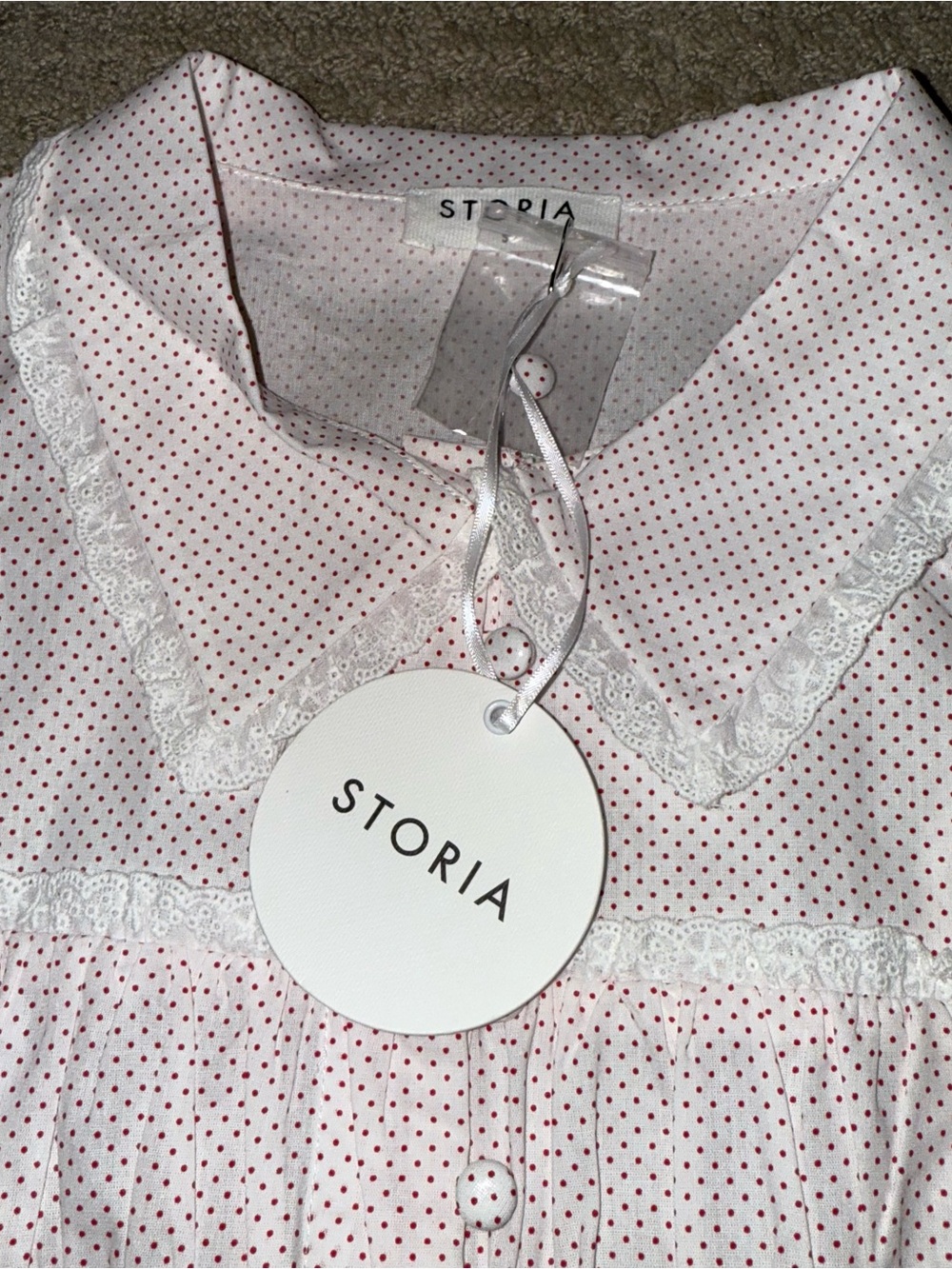 NWT Boutique Storia White & Red Polka Dot Blouse Top Size Small - Picture 12 of 15